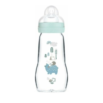 Mam Feel Good Glass Bottle with Silicone Nipple for 2+ months Blue 260ml