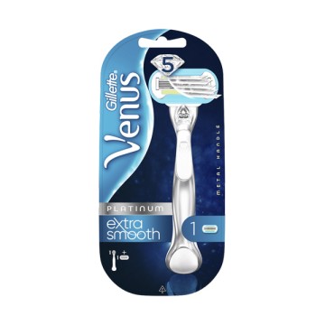 Gillette Venus Platinum Extra Smooth Women's Razor With Metal Handle, With 5 Blades With Diamond Coating (Mix+1R)