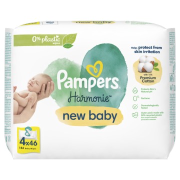 Pampers Harmonie Wipes New Baby Μωρομάντηλα 4x46 τμχ