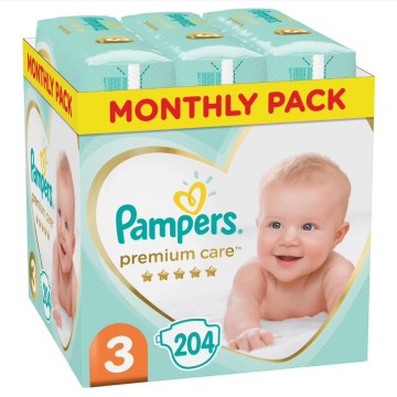 Pampers Premium Care No 3 (6-10 Kg) Monthly 204 τμχ