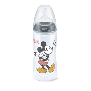 Nuk First Choice Plus Mickey Пластмасова бебешка бутилка за контрол на температурата за 6-18 месеца със силиконов биберон 300 ml