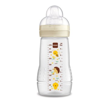 Пластиковая детская бутылочка Mam Easy Active с силиконовой соской для детей от 2 месяцев Бежевый/Животные 270мл