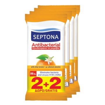 Septona lingettes antibactériennes pour les mains au parfum d'orange 4x15pcs