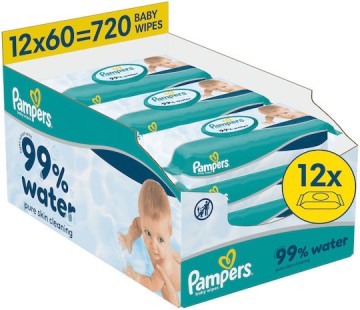 Pampers Baby Wipes 99% Water,12x60 τεμάχια Pampers Baby Wipes 99% Water,12x60 τεμάχια