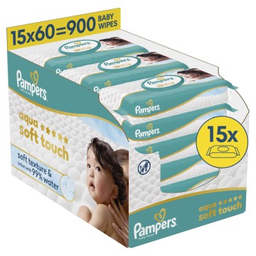 Pampers Aqua Baby Wipes Soft Touch 99% Water, 15x60 τεμάχια
