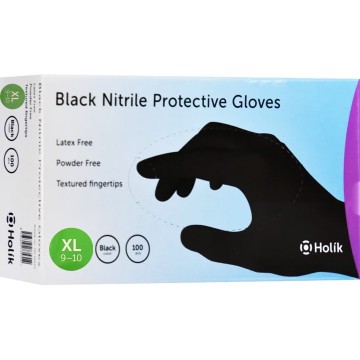 Holik Black Nitrile Protective Gloves XL, 100 Pieces