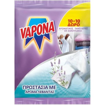 Ароматические таблетки Vapona в пакетиках с ароматом лаванды, 20 шт.