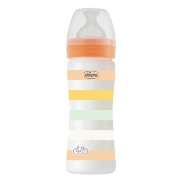 Chicco Well Being Μπιμπερό Πλαστικό Πορτοκαλί με Ριγές 2m+, 250ml