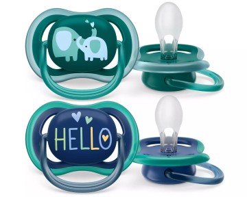 Philips Avent Pacifiers Ultra Air Elephant/Hello - Green/Blue 18m+ 2pcs