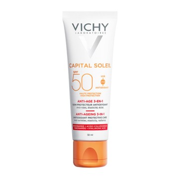 Vichy Capital Soleil Anti-Âge 3 en 1 SPF50, Crème Solaire Visage Anti-Rides 50 ml