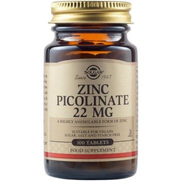 Picolinate de zinc Solgar 22 mg, 100 comprimés