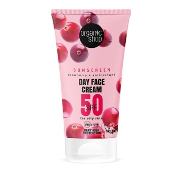 Natura Siberica Organic Shop Cranberry Слънцезащитен крем за лице за мазна кожа SPF50 50 ml
