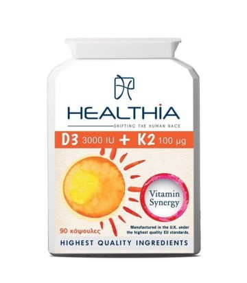 Healthia D3 3000iu & K2 100mg, 90 κάψουλες Healthia D3 3000iu & K2 100mg, 90 κάψουλες