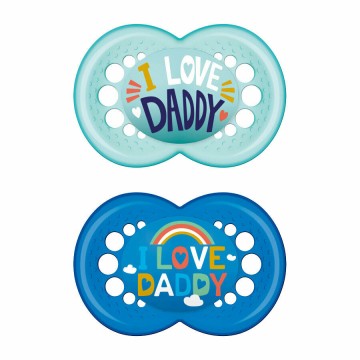 Mam Ciucci in silicone I Love Daddy per 6-16 mesi 2 pezzi Blu/Ciel