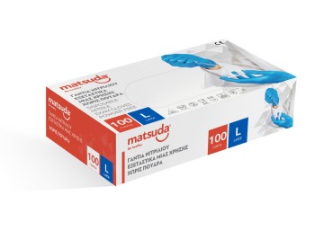 Matsuda Disposable Nitrile Examination Gloves Blue Powder Free Large, 100 pcs