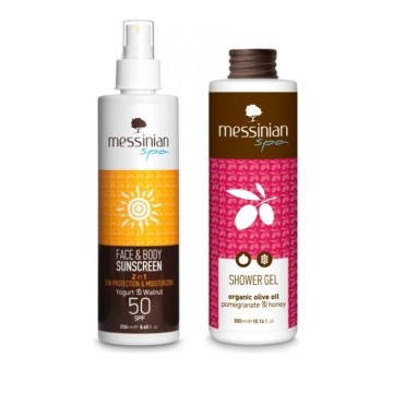 Messinian Spa Promo Face & Body Sunscreen SPF50 250ml & GIFT Shower Gel Granatapfelhonig 300ml