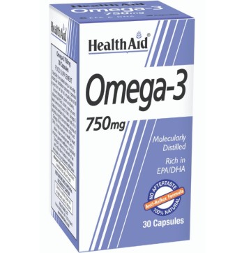 Health Aid Omega 3, 750mg, Καλή Λειτουργία της Καρδιάς, Έλεγχο Χοληστερίνης, 30 Κάψουλες