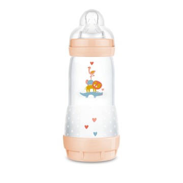 زجاجة رضاعة بلاستيكية مضادة للمغص من مام إيزي ستارت مع حلمة سيليكون 4+ شهور برتقالي 320 مل