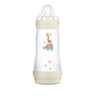 Пластиковая детская бутылочка Mam Easy Start с антиколиками и силиконовой соской для детей от 4 месяцев, бежевая, 320 мл