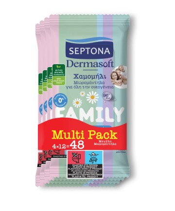 Septona Dermasoft Family Μωρομάντηλα με Χαμομήλι, 4x12 τεμάχια