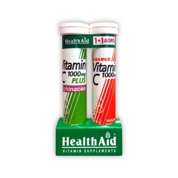 Health Aid Promo Vitamine C 1000mg Plus Echinacea 20 Comprimés Effervescents & Vitamine C 1000mg Orange 20 Comprimés Effervescents