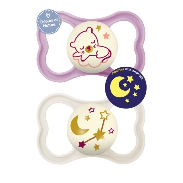 Mam Sucettes Silicone Orthodontiques Air Night 6-16 mois Violet/Beige 2 pcs