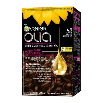 Garnier Olia Βαφή Μαλλιών 4.3 Καστανό Χρυσαφί Χωρίς Αμμωνία 60g Garnier Olia Βαφή Μαλλιών 4.3 Καστανό Χρυσαφί Χωρίς Αμμωνία 60g