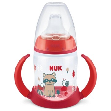 Nuk First Choice Training Бебешко шише с дръжки 6 м+ червено с миеща мечка 150 мл