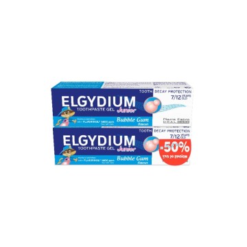Elgydium Promo Junior Bubble dentifricio per bambini al gusto di gomma da masticare 7-12 anni, 2x50ml -50% sul 2° prodotto