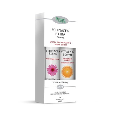 Power Health 1+1, Echinacea Extra με Στέβια 24 Αναβρ.Δισκία & ΔΩΡΟ Vitamin C 500mg 20 Αναβρ.Δισκία