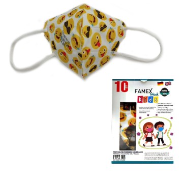 Famex Mask Kids Masques de protection pour enfants FFP2 NR Emoticons 10 pièces