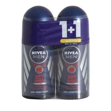 Nivea Men Dry Impact Plus Roll On 48H Ανδρικό Αποσμητικό 1+1 Δώρο 50ml