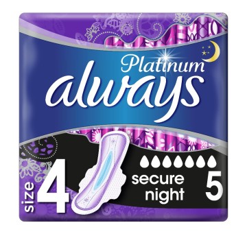 Always Platinum Secure Night (Μέγεθος 4) Σερβιέτες Με Φτερά 5τμχ