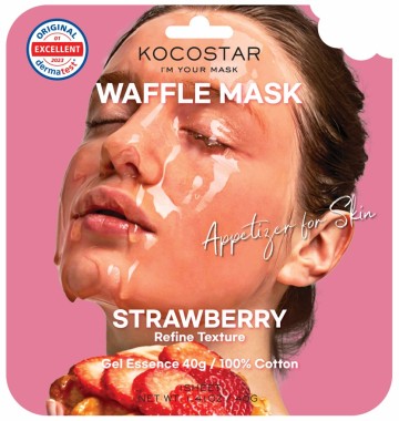 Kocostar Waffle Mask Strawberry Gel Essense Εμποτισμένη Μάσκα Καθαρισμού και Λάμψης για Λιπαρές Επιδερμίδες 40gr