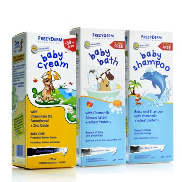 Pacchetto offerta Frezyderm 3 pezzi, crema per bambini 175 ml, bagnetto 300 ml, shampoo per bambini 300 ml