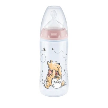 Nuk First Choice Plus Пластмасова бебешка бутилка за контрол на температурата за 0-6 месеца Pink Winnie The Poof със силиконов биберон M 300 ml