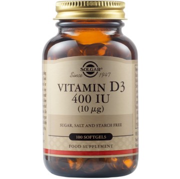 Solgar Vitamin D-3 400IU Απορρόφηση Ασβεστίου-Οστά, δόντια 100 Softgels