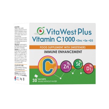 VitaWest Plus Vitamin C 1000 + Zinc + Se +D3, 30 Sachets