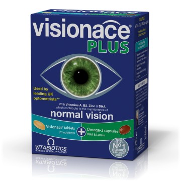 Vitabiotics Visionace Plus Omega 3, добавка для поддержания хорошего зрения и омега-3 жирных кислот, 28 таблеток/28 капсул