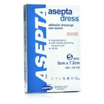 فستان Asepta ، وسادات لاصقة معقمة لا تسبب الحساسية 5 سم × 7,2 سم 5 قطع