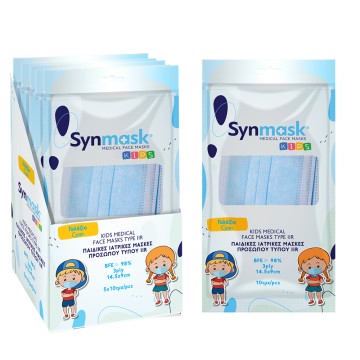 Syndesmos SynMask Μάσκα Προστασίας Μιας Χρήσης Χειρουργική Τύπου IIR BFE ≥ 98% για Παιδιά σε Γαλάζιο χρώμα 5x10τμχ