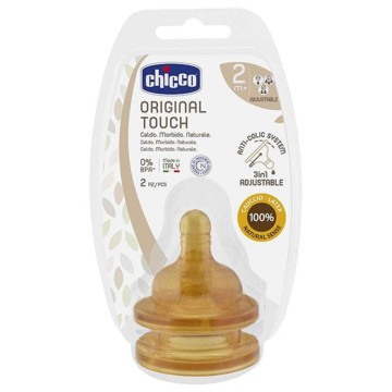 Chicco Original Touch Rubber Nipple Adjustable Flow 2-4m+ 2pcs