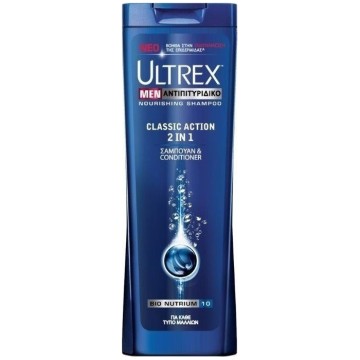 Ultrex Men Classic Action 2 in 1, shampoo e balsamo antiforfora da uomo per tutti i tipi di capelli 360 ml
