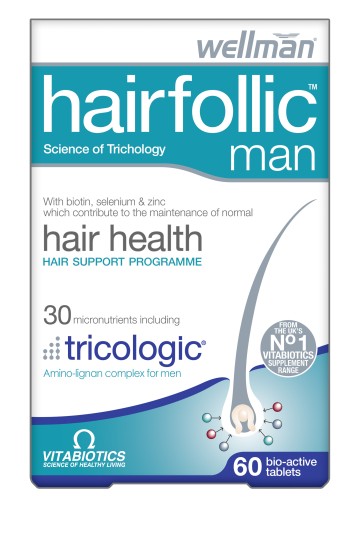 Vitabiotics Wellman Hairfollic Man, Здраве на косата, Грижа за косата, специално за мъже, 60 таблетки