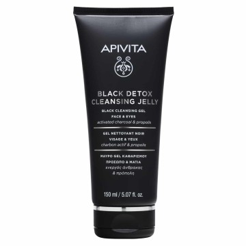 Apivita Black Detox Cleansing Jelly, Черный очищающий гель для лица и глаз с прополисом и активированным углем 150 мл