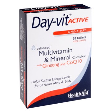 Health Aid Day-vit Active, поливитамины, минералы и коэнзим Q10-женьшень, мультивитамины, физическая и умственная стимуляция, 30 таблеток