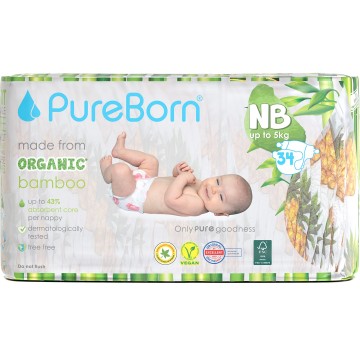Подгузники PureBorn для новорожденных 5 кг, 34 шт.