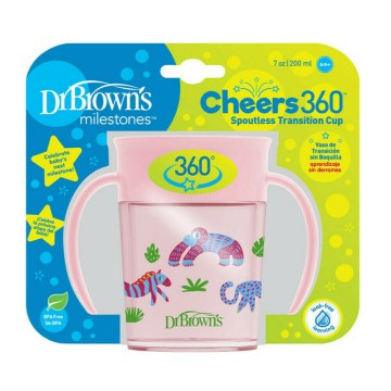 д-р Детска пластмасова чаша Browns Cheers 360° Pink 6m+ 200ml