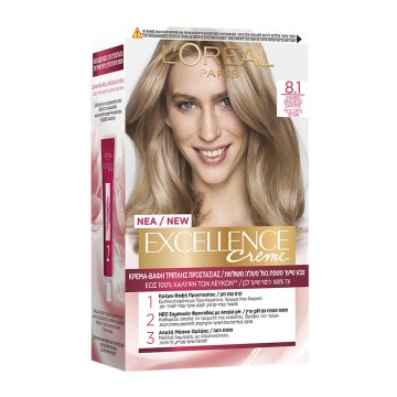 LOreal Excellence Creme No 8.1  Ξανθό Ανοιχτό Σαντρέ Βαφή Μαλιών 48ml