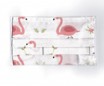 Masque en tissu pour enfants 100% coton, avec tissu 2 plis, pli 3 plis - Flamants roses, 1 pièce. dans un cas